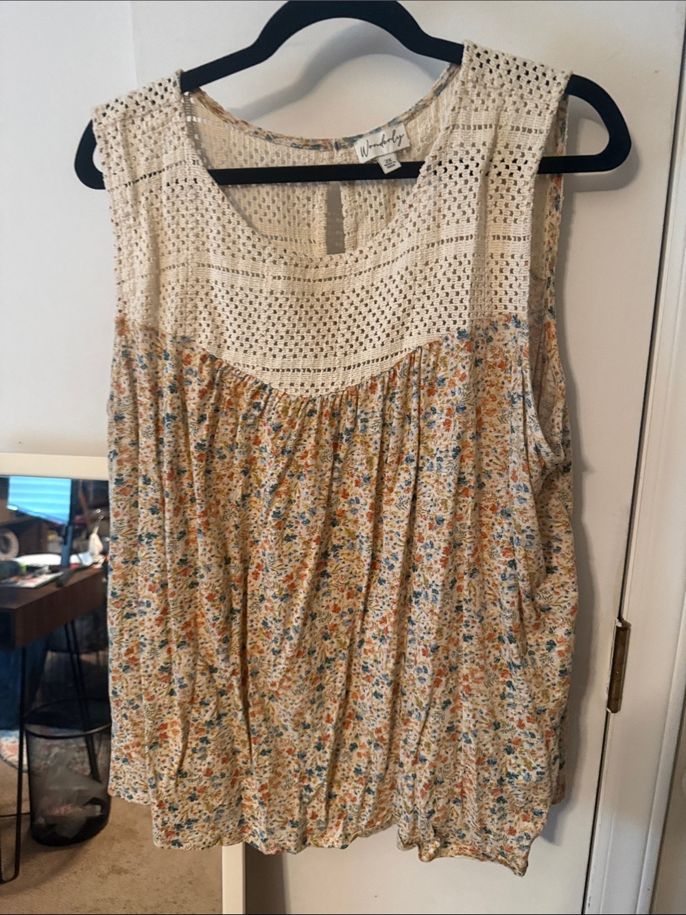 Wonderly Cream Floral Crochet Yoke Camisole